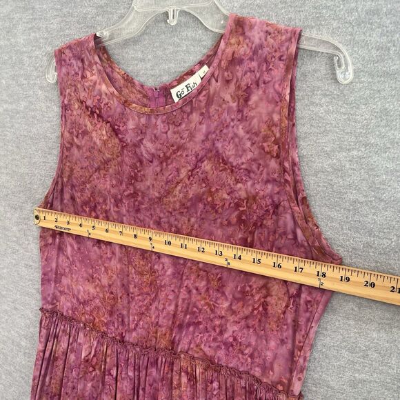 Go Fish Boho Ruffled Tiered Dress Size M Shapeless Prairie Cottage Hippie Batik - Picture 13 of 16